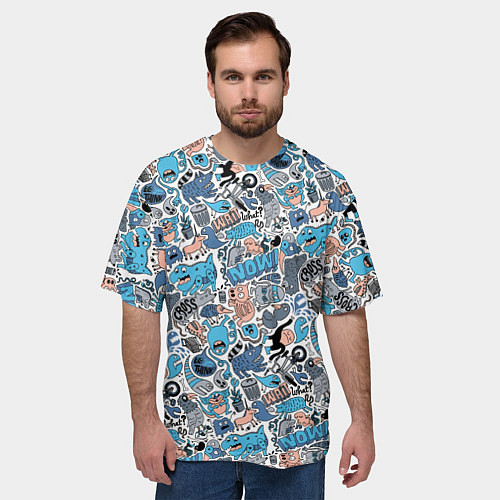 Мужская футболка оверсайз Дудл животные и монстры / 3D-принт – фото 3