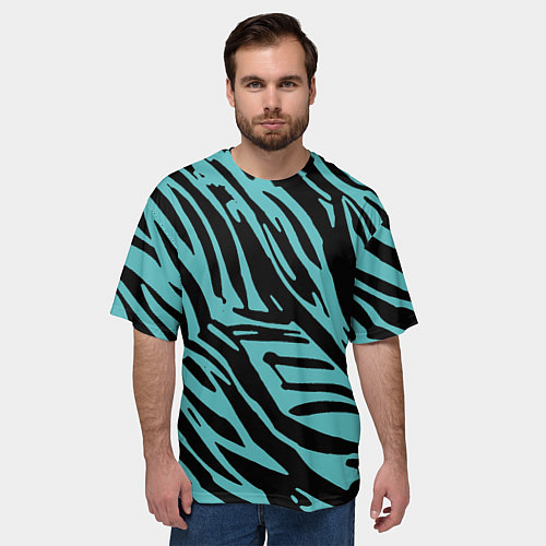 Мужская футболка оверсайз Чёрно-голубой полосатый / 3D-принт – фото 3