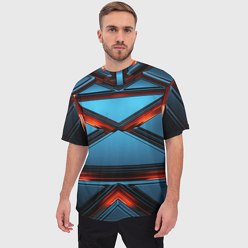 Мужская футболка оверсайз Абстрактные треугольные плиты со светом / 3D-принт – фото 3