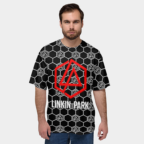 Мужская футболка оверсайз Linkin park logo pattern / 3D-принт – фото 3