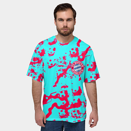 Мужская футболка оверсайз Бавария Мюнхен спорт текстура / 3D-принт – фото 3