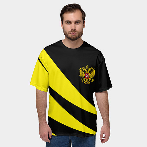 Мужская футболка оверсайз Россия текстура жёлтый / 3D-принт – фото 3