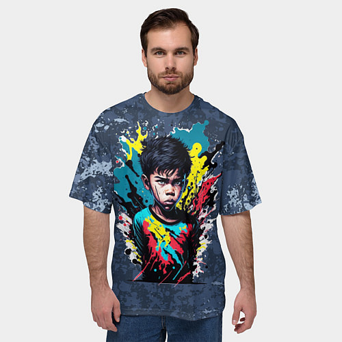 Мужская футболка оверсайз Мальчик в цветных брызгах / 3D-принт – фото 3