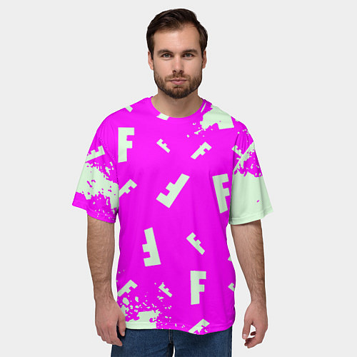 Мужская футболка оверсайз Fortnite pattern pink / 3D-принт – фото 3