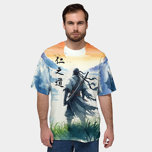 Мужская футболка оверсайз Ghost of Tsushima - samurai on the background of t / 3D-принт – фото 3