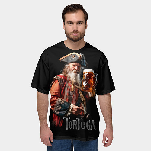 Мужская футболка оверсайз Старый пират с кружкой пива / 3D-принт – фото 3
