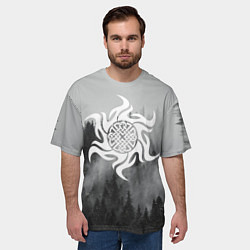 Футболка оверсайз мужская Славянский символ - оберег и лес в тумане, цвет: 3D-принт — фото 2