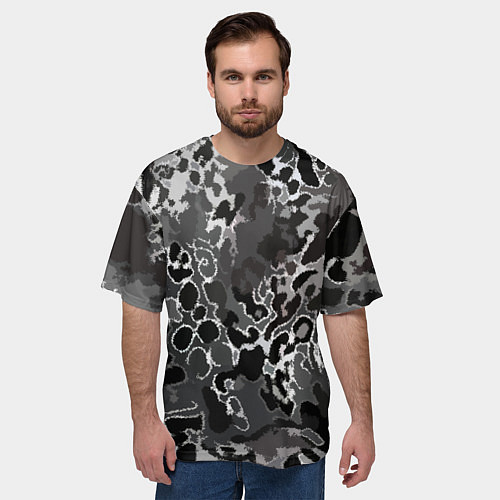 Мужская футболка оверсайз Чёрно-серый абстракция / 3D-принт – фото 3