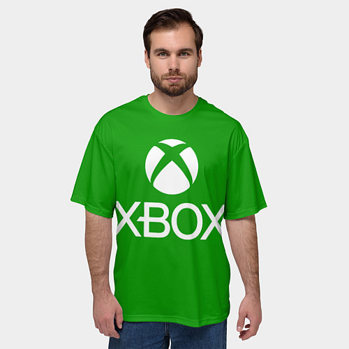 Мужская футболка оверсайз X-box logo green / 3D-принт – фото 3