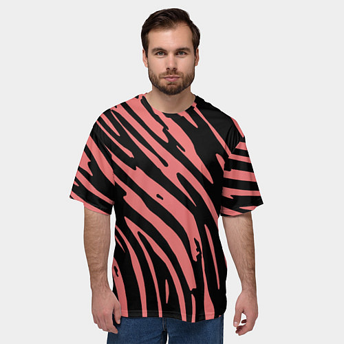 Мужская футболка оверсайз Чёрно-розовый полосами / 3D-принт – фото 3