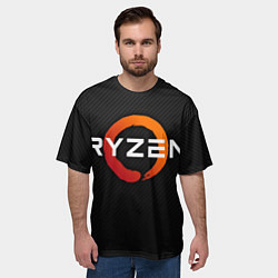 Футболка оверсайз мужская AMD ryzen logo carbon black, цвет: 3D-принт — фото 2