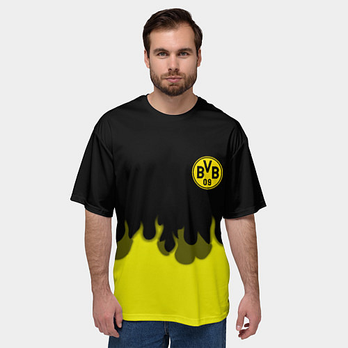 Мужская футболка оверсайз Borussia fire fc / 3D-принт – фото 3