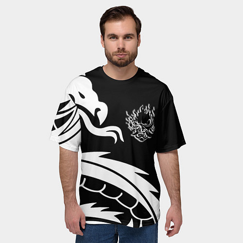 Мужская футболка оверсайз Samurai dragon steel japan / 3D-принт – фото 3