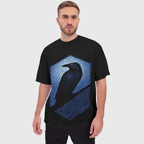 Мужская футболка оверсайз Славянский ворон в узоре орнаменте / 3D-принт – фото 3
