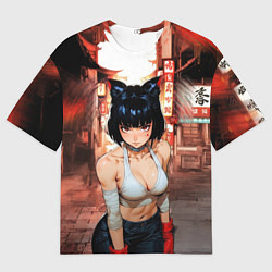 Футболка оверсайз мужская Бойцовская девушка-кошка, цвет: 3D-принт