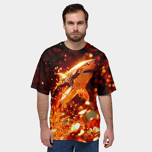 Мужская футболка оверсайз Золотая акула и море золотых монет / 3D-принт – фото 3