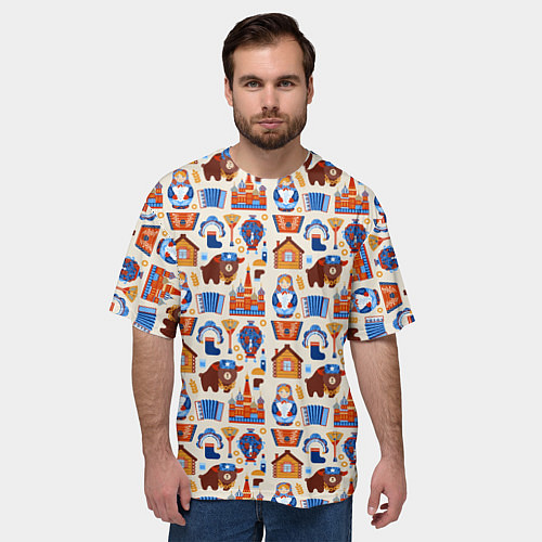 Мужская футболка оверсайз Славянский узор с матрёшкой - русская душа паттерн / 3D-принт – фото 3