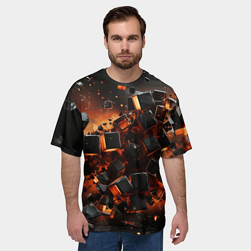 Мужская футболка оверсайз Черные кубики во взрыве абстракции / 3D-принт – фото 3
