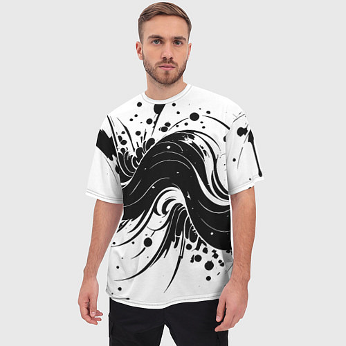 Мужская футболка оверсайз Чёрно-белая абстракция нейросеть / 3D-принт – фото 3