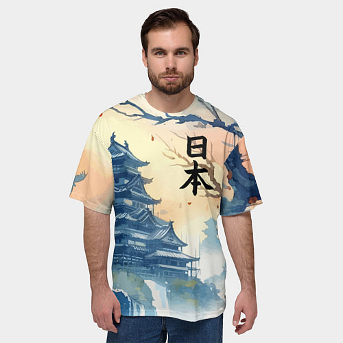 Мужская футболка оверсайз Japanese landscape - watercolor / 3D-принт – фото 3