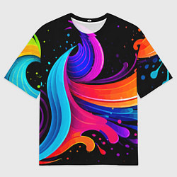 Футболка оверсайз мужская Неоновая красочная абстракция - нейросеть, цвет: 3D-принт