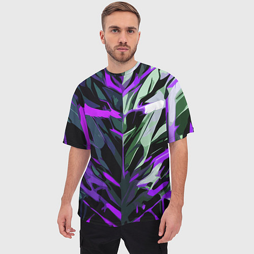 Мужская футболка оверсайз Хаотичная чёрно-фиолетово абстракция / 3D-принт – фото 3
