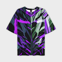 Мужская футболка оверсайз Хаотичная чёрно-фиолетово абстракция
