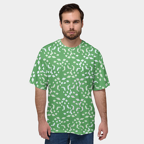 Мужская футболка оверсайз Мозаика на зеленом / 3D-принт – фото 3