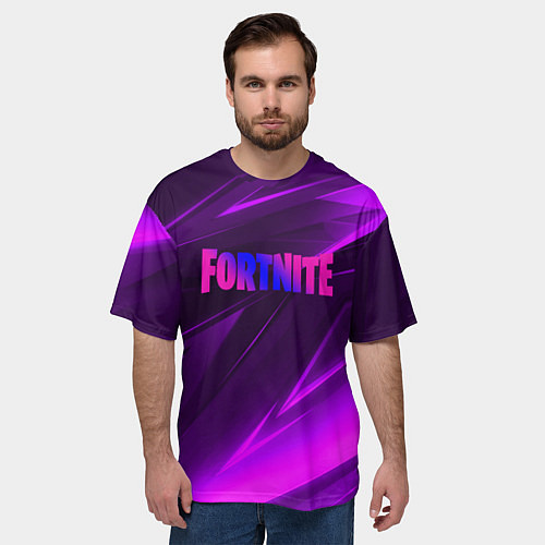Мужская футболка оверсайз Fortnite neon stripes angles logo / 3D-принт – фото 3