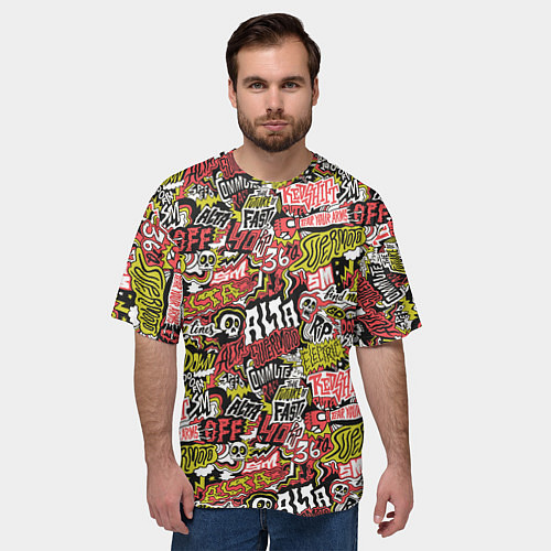 Мужская футболка оверсайз Супер мото паттерн с надписями и черепками / 3D-принт – фото 3