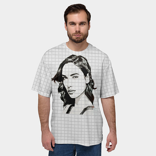 Мужская футболка оверсайз Рисунок Галь Гадот в тетради в клетку / 3D-принт – фото 3
