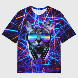 Футболка оверсайз мужская Cat DJ neon, цвет: 3D-принт