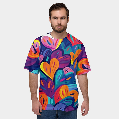Мужская футболка оверсайз Радужные сердца / 3D-принт – фото 3