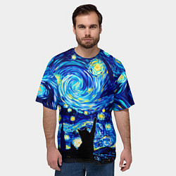 Футболка оверсайз мужская Кот ловит звезды Вангога, цвет: 3D-принт — фото 2