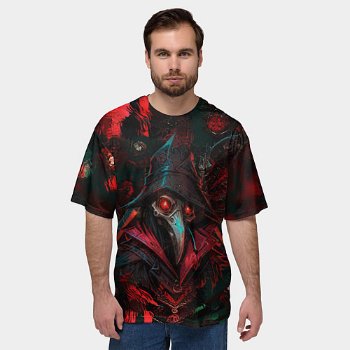 Мужская футболка оверсайз Чумной доктор с пылающим взором / 3D-принт – фото 3