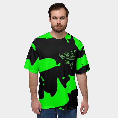 Мужская футболка оверсайз Razer кислотный стиль краски / 3D-принт – фото 3