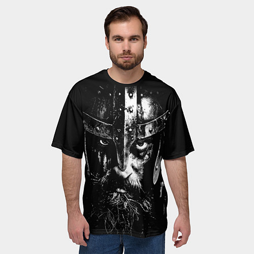 Мужская футболка оверсайз Суровый викинг в железном шлеме / 3D-принт – фото 3