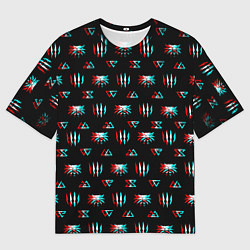 Футболка оверсайз мужская Ведьмак глитч логотипы, цвет: 3D-принт