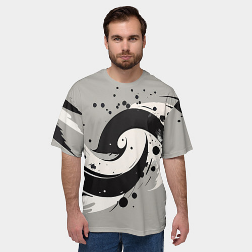 Мужская футболка оверсайз Инь-янь абстракция - нейроарт / 3D-принт – фото 3