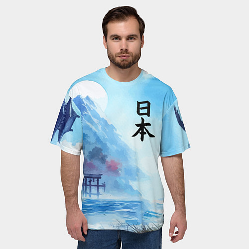 Мужская футболка оверсайз Японский морской пейзаж - нейроарт / 3D-принт – фото 3