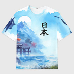 Мужская футболка оверсайз Японский морской пейзаж - нейроарт