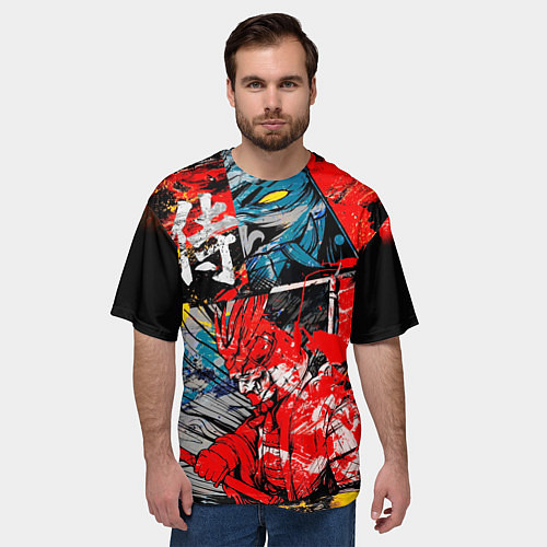 Мужская футболка оверсайз Самурай и демон Они / 3D-принт – фото 3