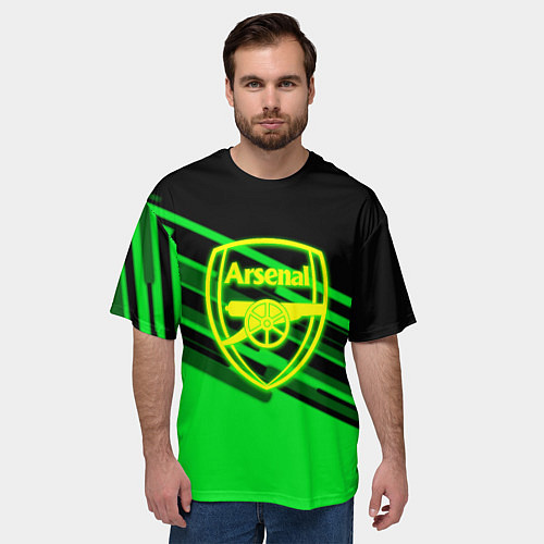 Мужская футболка оверсайз Arsenal geometry line green / 3D-принт – фото 3