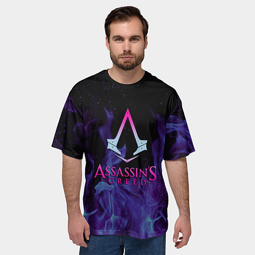 Мужская футболка оверсайз Assassins Creed flame / 3D-принт – фото 3