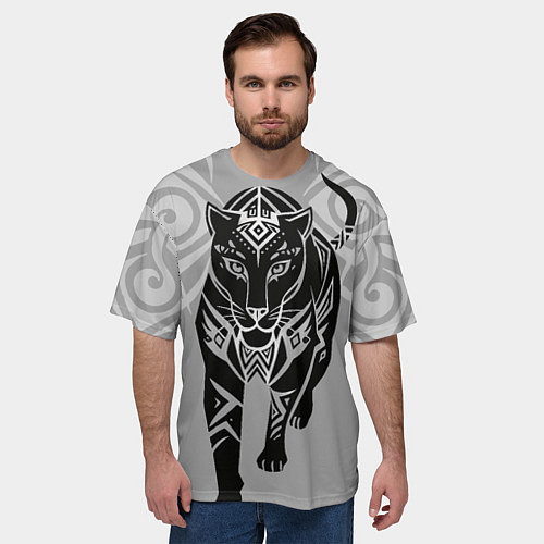 Мужская футболка оверсайз Черная пантера тату силуэт / 3D-принт – фото 3