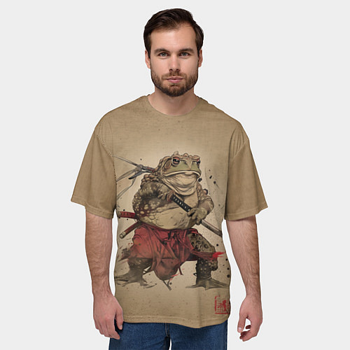 Мужская футболка оверсайз Жаба самурай - каллиграфия / 3D-принт – фото 3