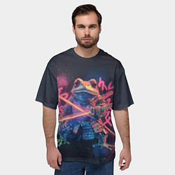 Футболка оверсайз мужская Самурай жаба - неоновое граффити крупно, цвет: 3D-принт — фото 2
