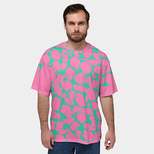 Мужская футболка оверсайз Бирюзовая паутина на розовом / 3D-принт – фото 3
