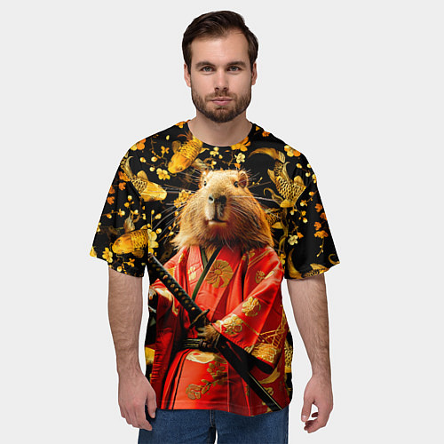 Мужская футболка оверсайз Капибара самурай / 3D-принт – фото 3