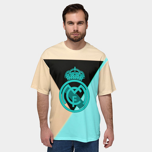 Мужская футболка оверсайз Реал мадрид спорт геометрия / 3D-принт – фото 3